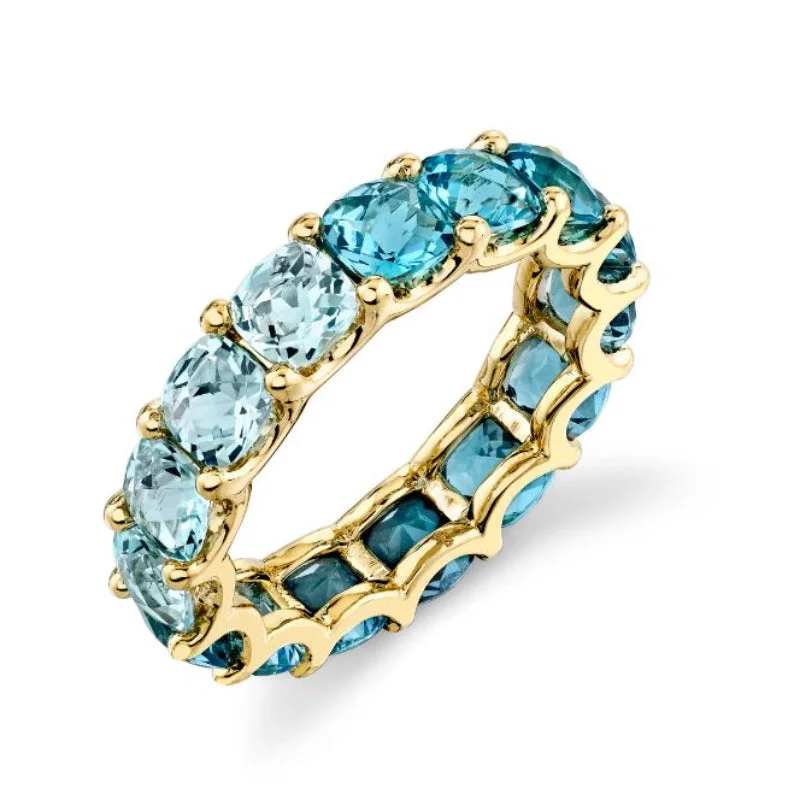 Unique necklaces and pendants with artistic shapes for a creative, one-of-a-kind design-18K Yellow Gold Graduated Blue Topaz Eternity Band