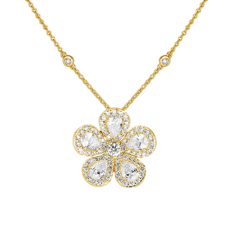 Elegant necklaces and pendants with onyx stones for a sleek, polished look-Classic Flower Necklace with Diamonds