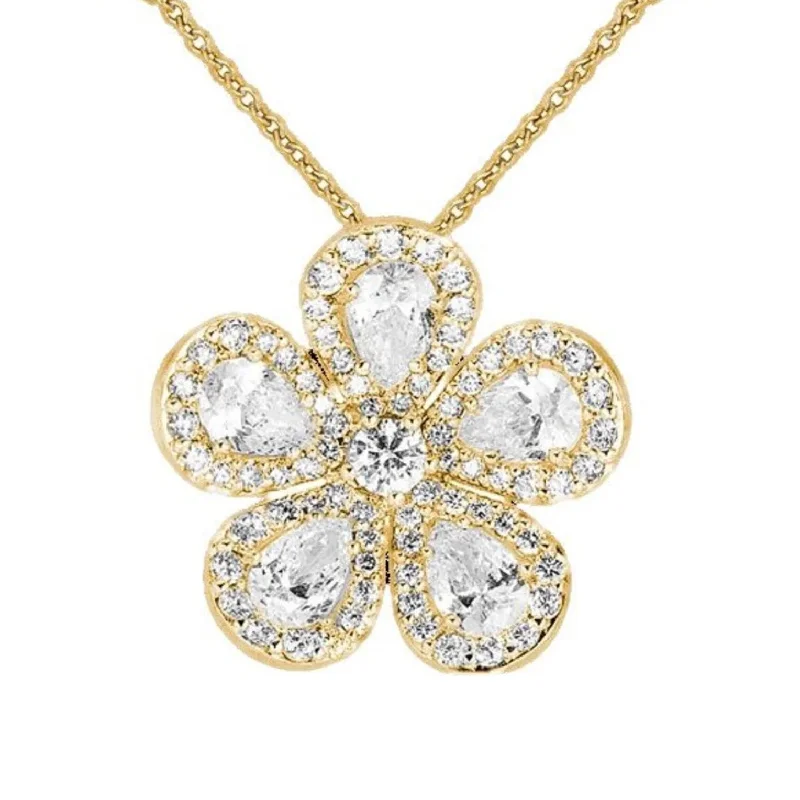 Unique necklaces and pendants with engraved messages for a sentimental gift-18k Yellow Gold Small Diamond Flower Pendant