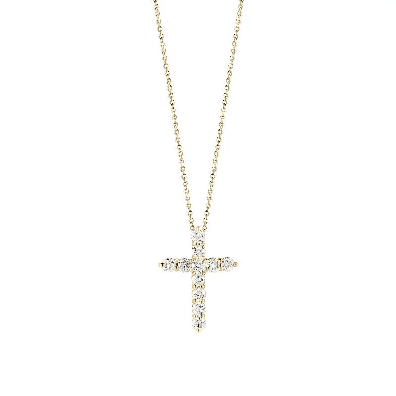 Trendy necklaces and pendants with geometric shapes for a modern aesthetic-18K Yellow Gold Tiny Treasures Diamond Cross Necklace