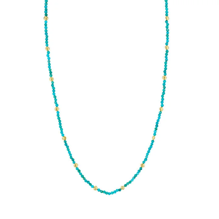 Beautiful necklaces and pendants with diamond-encrusted designs for maximum sparkle-18k Yellow Gold Turquoise Beaded Chain Necklace