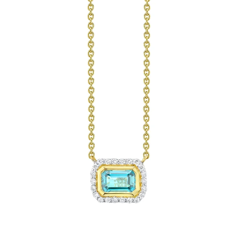 Best necklaces and pendants with layered designs for a chic, stacked look-Sky Blue Topaz & Diamond Halo Necklace