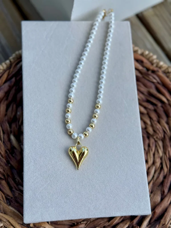 Necklaces and pendants with pearls for a classic and sophisticated touch-Pearly Teardrop Heart Necklace by Treasure Jewels