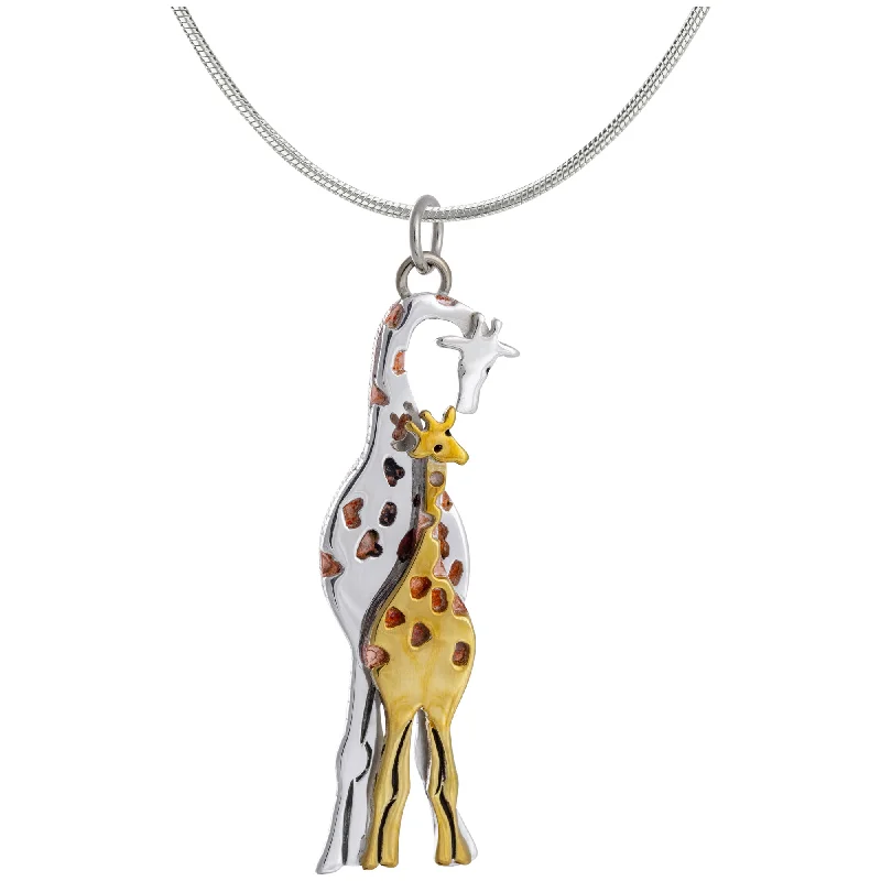 Best necklaces and pendants with silver chains for a sleek, timeless look-Parent & Child Giraffe Mixed Metal Necklace