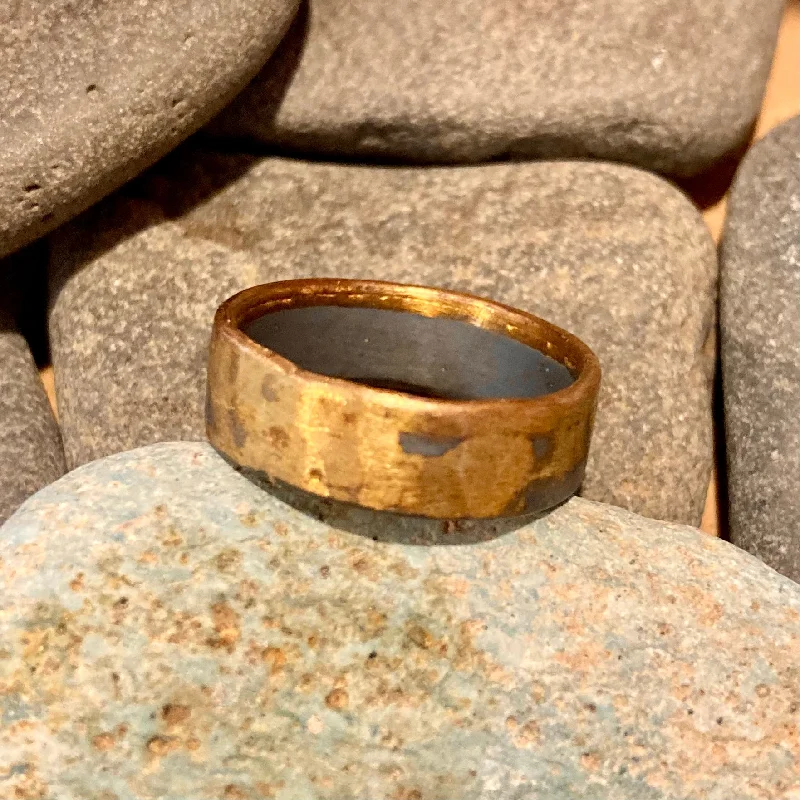 Rings with malachite stones for green patterns -Amalgam Gold and Oxidized Sterling Silver Hammered Band Ring