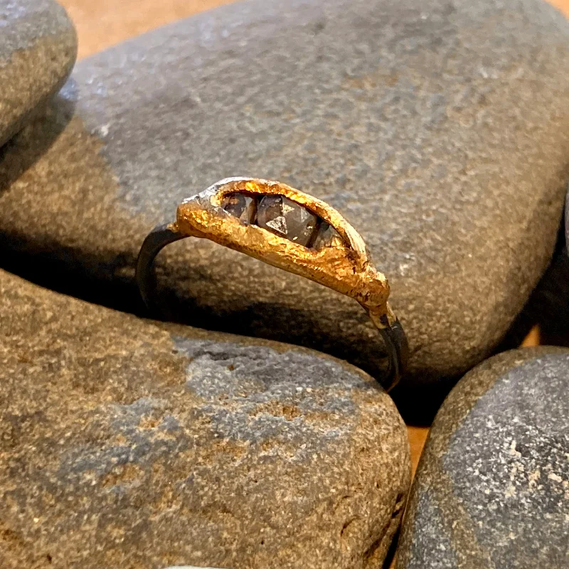 Rings with labradorite stones for mystic flash -Amalgam Gold and Oxidized Sterling Silver Small Channel Diamond Ring