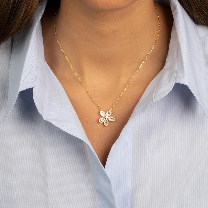 Necklaces and pendants with angel wing motifs for a spiritual, meaningful design-Baguette Flower Necklace