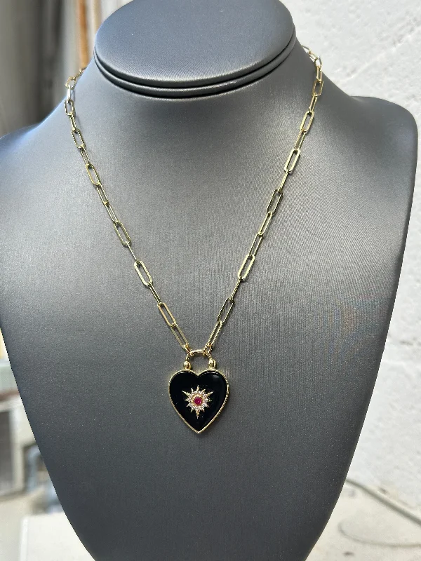 Best necklaces and pendants with butterfly wings for a delicate, graceful style-Black Onyx Heart Pendant Necklace