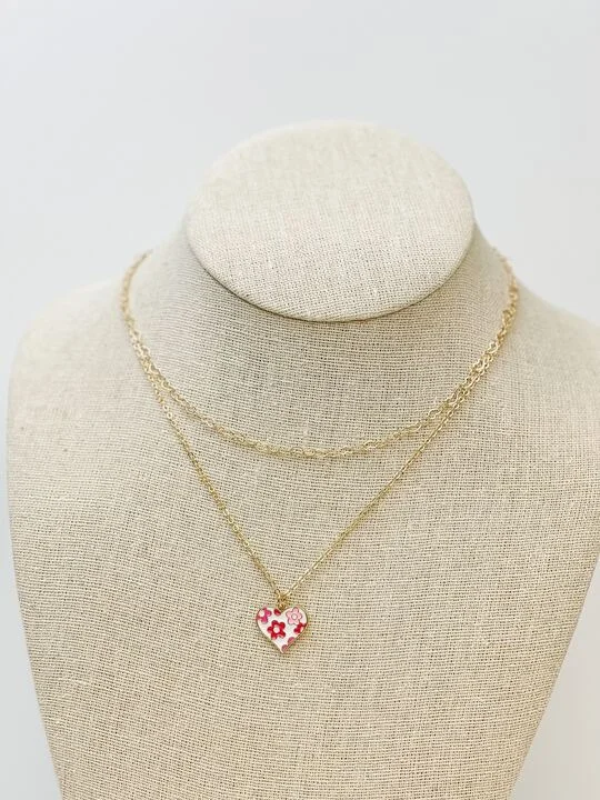 Beautiful necklaces and pendants with diamond halo settings for extra brilliance-Blush Flower Heart Enamel Pendant Necklace