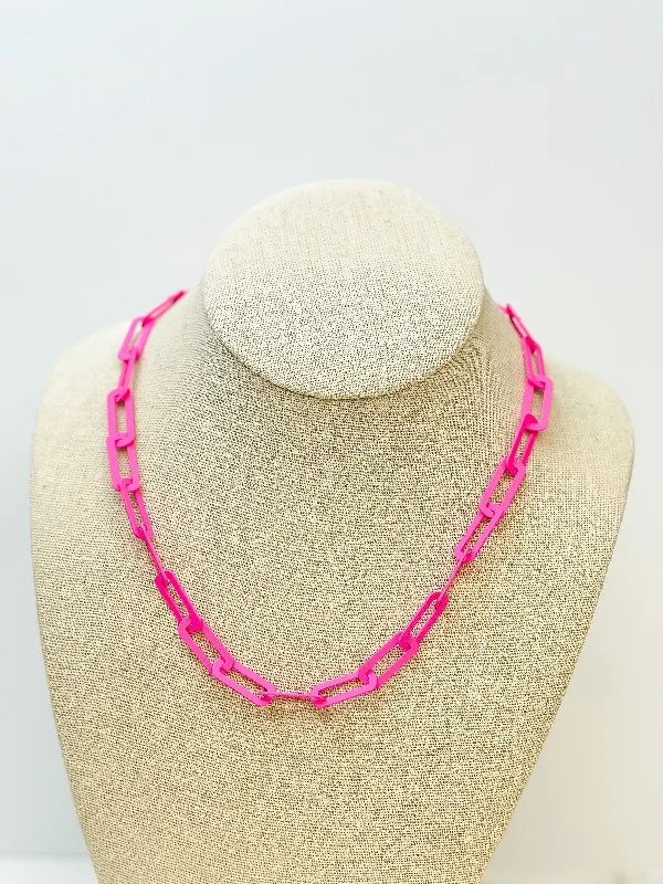 Unique necklaces and pendants with engraved messages for a sentimental gift-Bold Flat Chainlink Necklace - Fuchsia