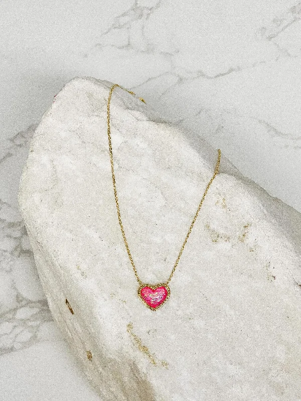 Necklaces and pendants with angel wing motifs for a spiritual, meaningful design-Bright Gold-Dipped Heart Charm Necklace - Pink