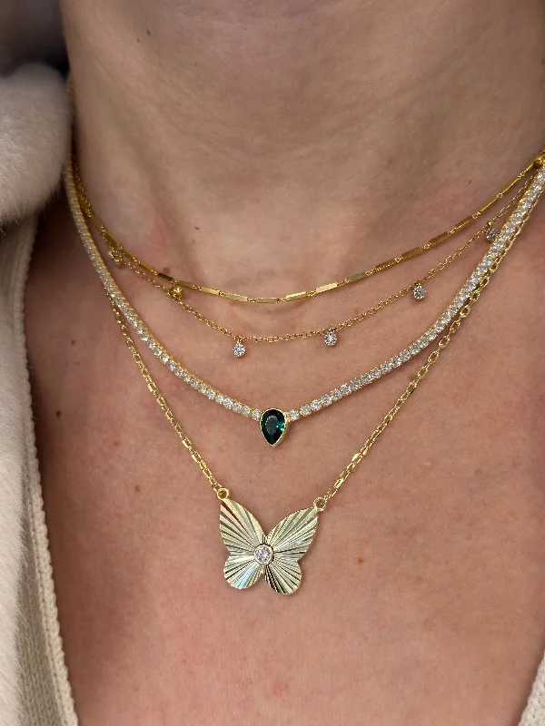 Beautiful necklaces and pendants with geometric shapes for a modern, artistic design-CZ Ridged Butterfly Necklace