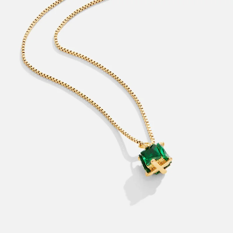 Necklaces and pendants with enamel accents for a colorful, eye-catching appearance-Emerald Cube Necklace