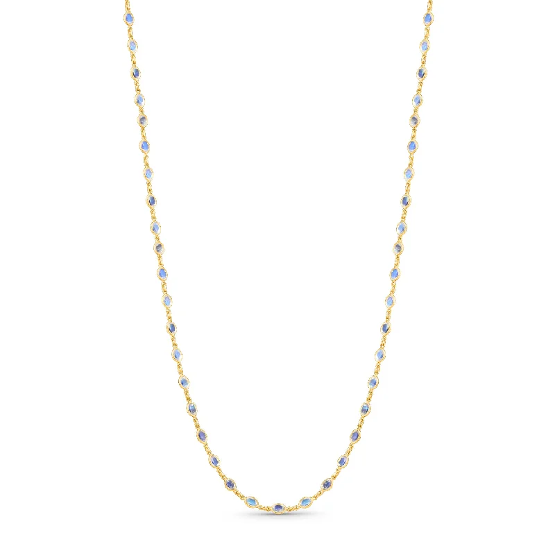 Best necklaces and pendants with cubic zirconia for a budget-friendly dazzling effect-Rainbow Moonstone Round Necklace In 18K Yellow Gold