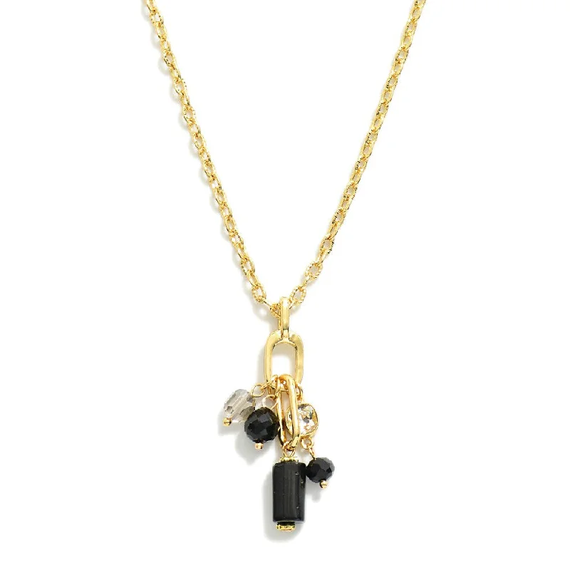 Beautiful necklaces and pendants with diamond halo settings for extra brilliance-Faceted Stone Pendant Charm Necklace - Black