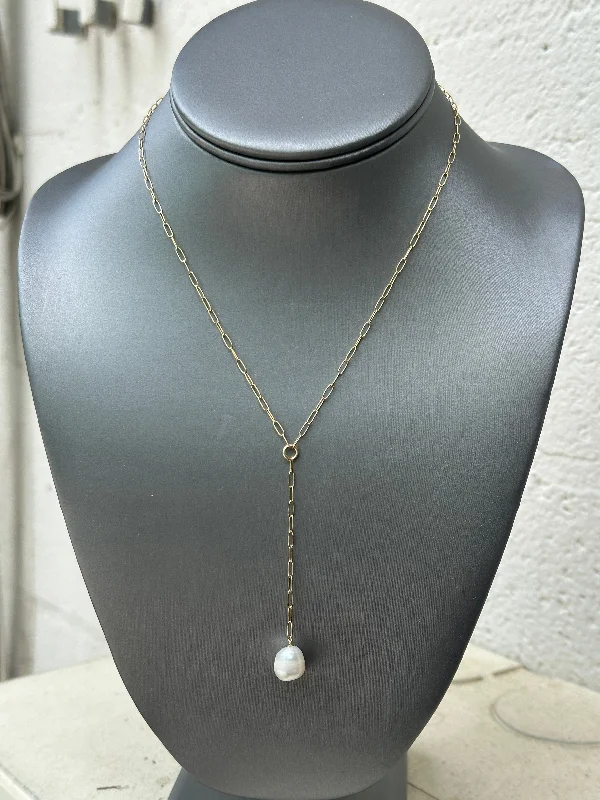 Stunning necklaces and pendants with aquamarine stones for a serene effect-Freshwater Pearl Lariat