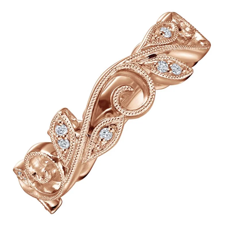 Rings with oxidized bands for vintage edge -Gabriel Scrolling Floral Diamond band in 14kt Rose Gold (1/20CT  TW)