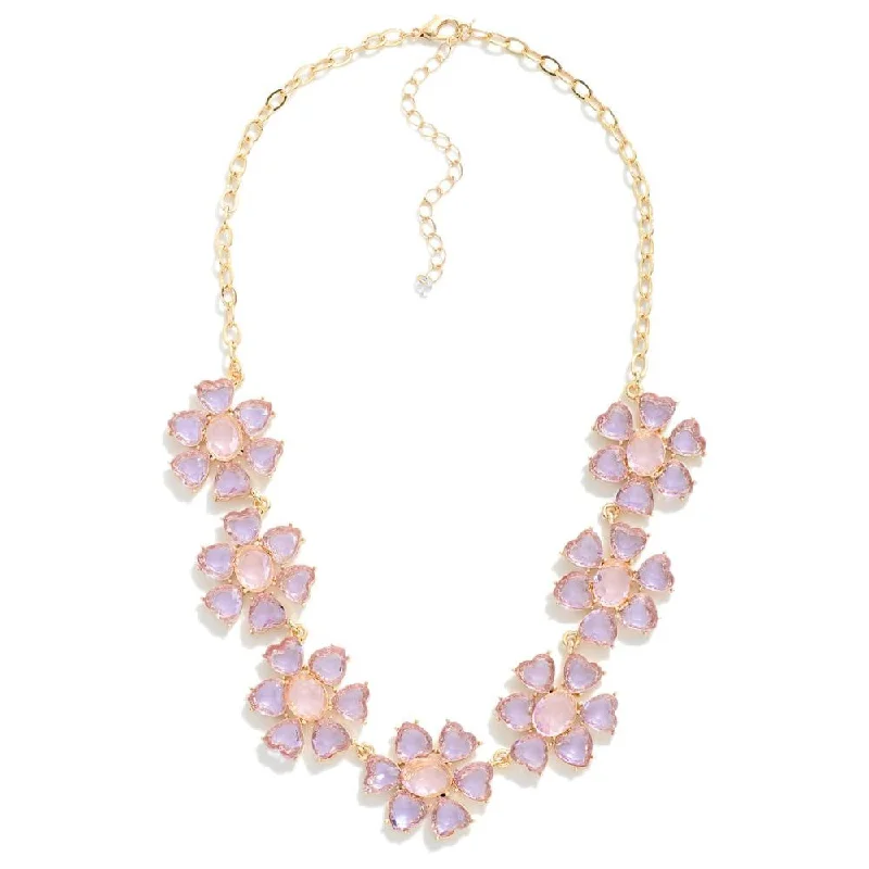 Stunning necklaces and pendants with ruby and diamond combinations for a luxurious effect-Glass Crystal Flower Necklace - Lavender & Pink