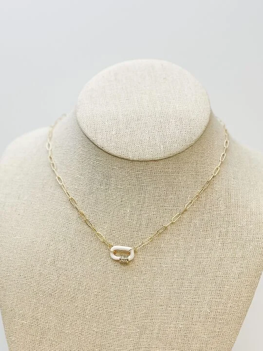 Necklaces and pendants with matching rings for a coordinated set of jewelry-Glitzy Locked Link Pendant Necklace - White