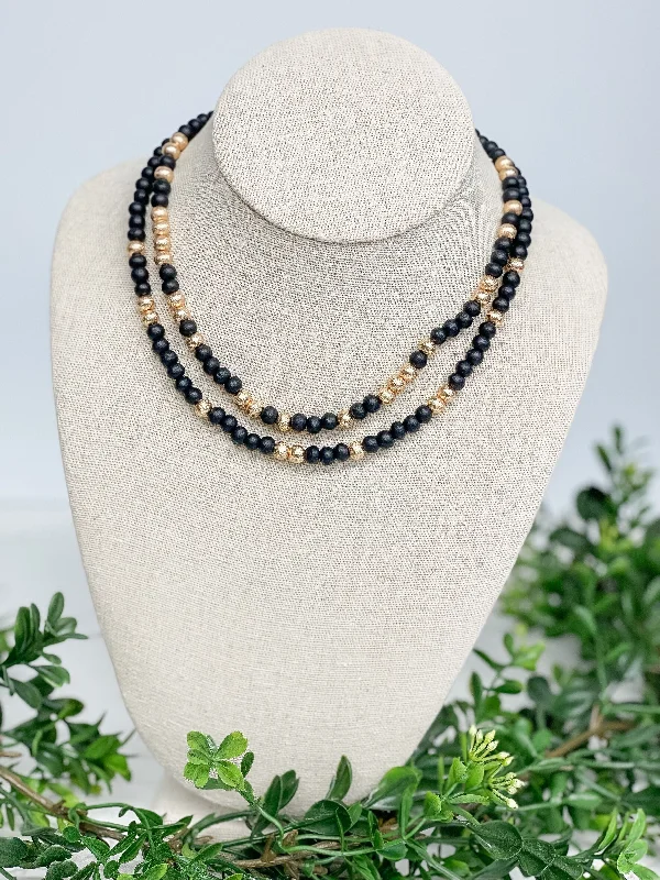 Elegant necklaces and pendants with diamond accents for added sparkle-Gold & Color Bead Dual Strand Necklace - Black