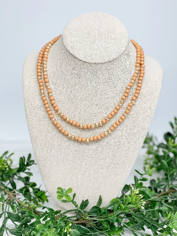 Best necklaces and pendants with turquoise stones for a vibrant boho-chic look-Gold & Color Bead Dual Strand Necklace - Tan