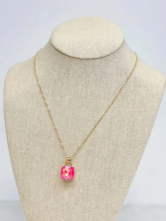 Best necklaces and pendants with gemstone clusters for a bold and colorful effect-Iridescent Glass Crystal Pendant Necklace - Pink