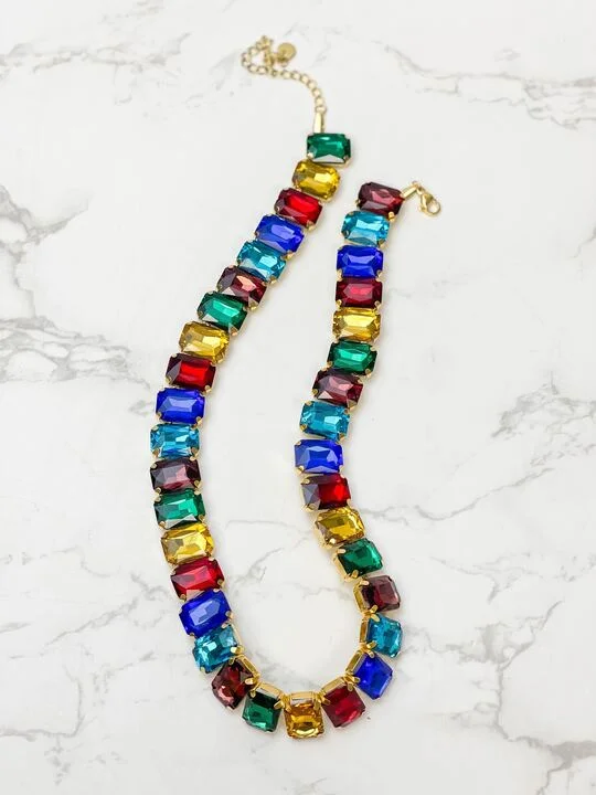 Stunning necklaces and pendants with chakra stones for healing and balance-Iridescent Jewel Bib Necklace - Dark Multi