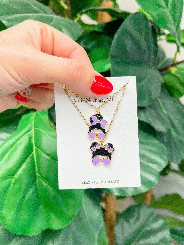 Fashionable necklaces and pendants with birthstones for a personalized gift idea-Mama & Mini Messy Bun Necklace Set - Purple