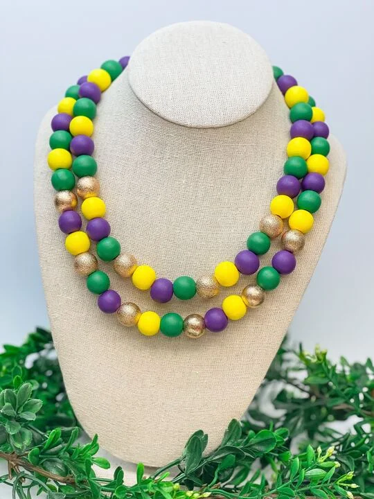 Simple necklaces and pendants with tiny charms for a delicate and casual vibe-Mardi Gras Bead Dual Strand Necklace