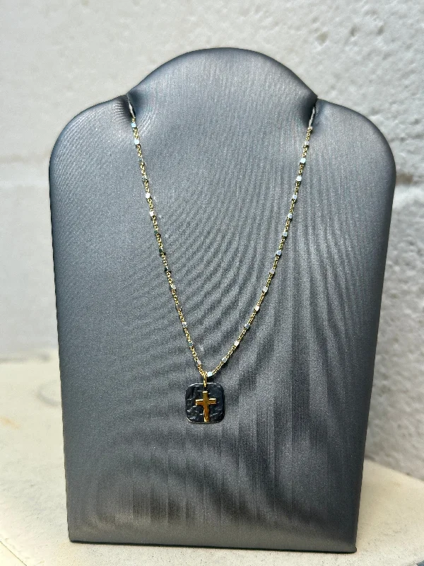 Simple necklaces and pendants with tiny charms for a delicate and casual vibe-Mixed Metal Cross Necklace