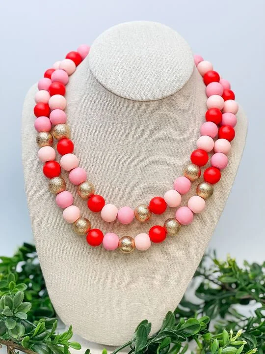 Unique necklaces and pendants with vintage-inspired designs for timeless appeal-Multi Pink Bead Dual Strand Necklace