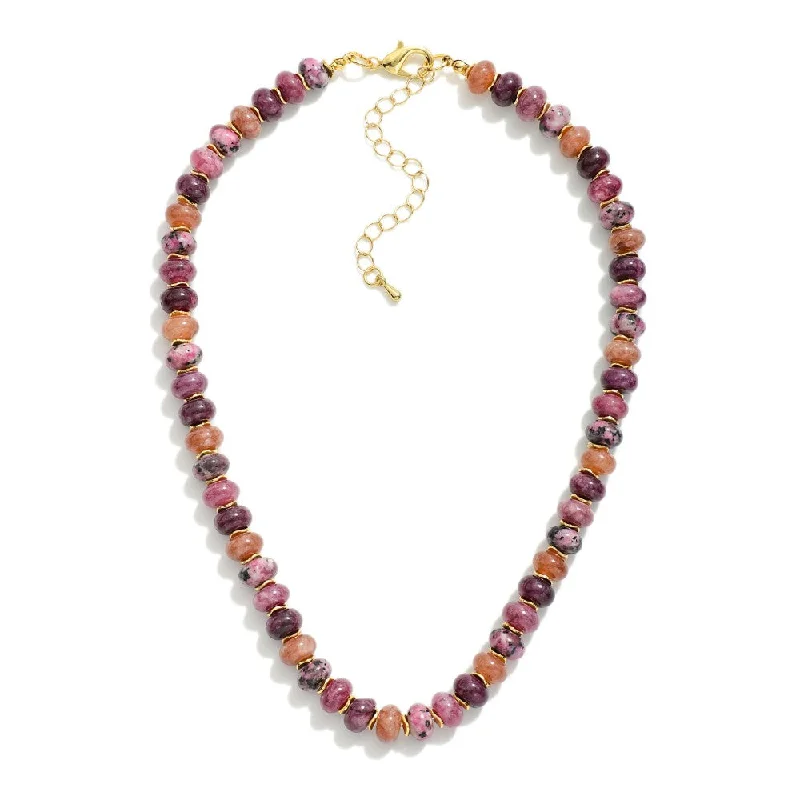 Best necklaces and pendants with layered designs for a chic, stacked look-Natural Stone Beaded Necklace - Amethyst