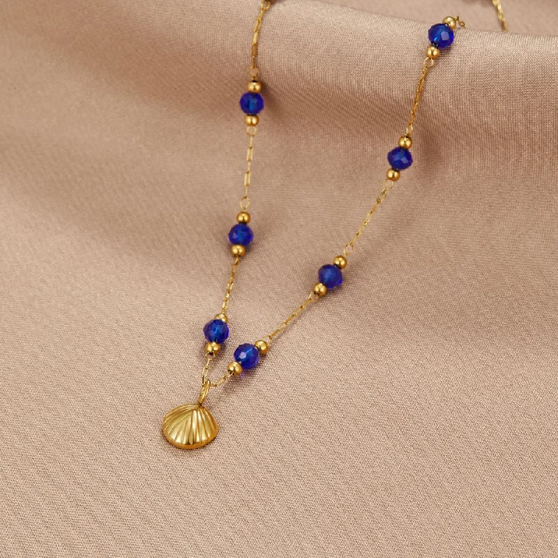 Beautiful necklaces and pendants with gemstone teardrops for an elegant effect-Nerissa Gold Shell & Blue Bead Necklace