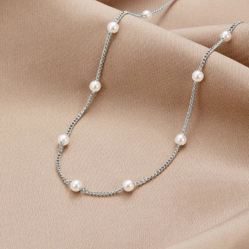 Necklaces and pendants with custom engravings for a personal, meaningful gift-Nura Pearl 18K Silver Necklace