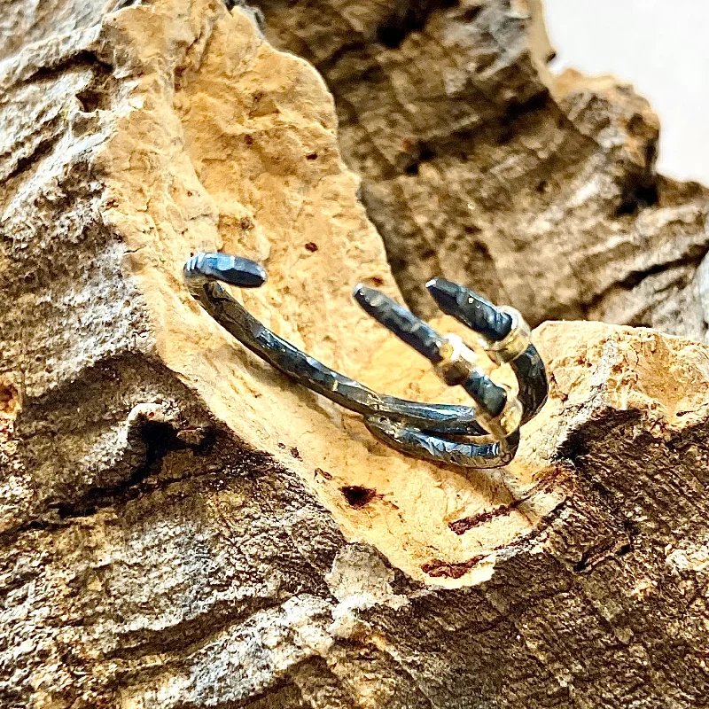 Bold rings with oversized amethyst gemstones -Oxidized Sterling Silver and 10K Gold Claw Ring