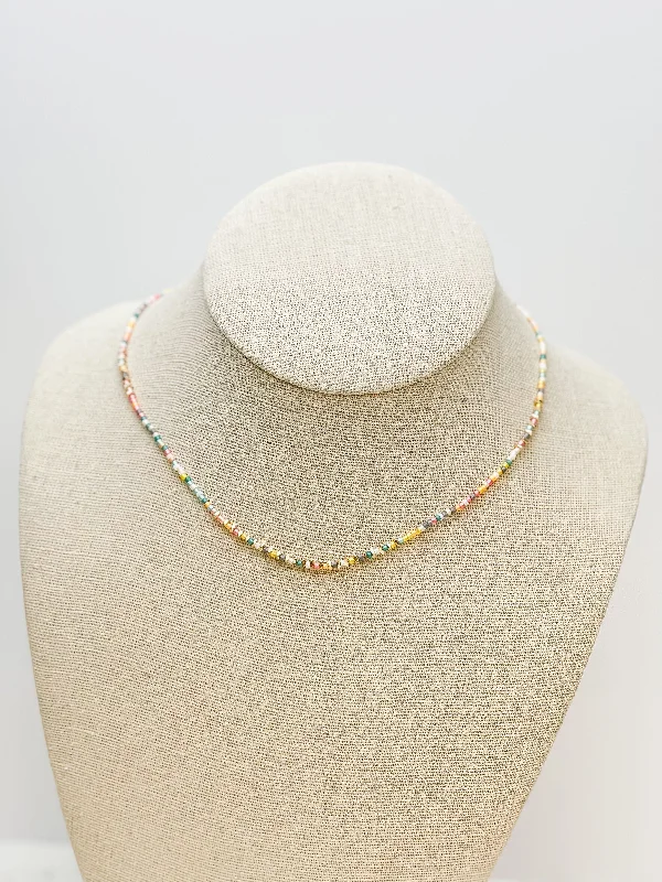 Fashionable necklaces and pendants with birthstones for a personalized gift idea-Pastel Multi Seed Bead Necklace