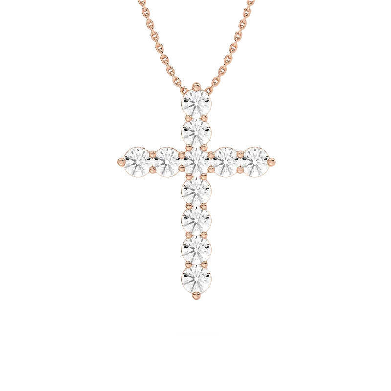 Stunning necklaces and pendants with turquoise and gold for a vibrant, earthy look-Round Diamond Cross Necklace