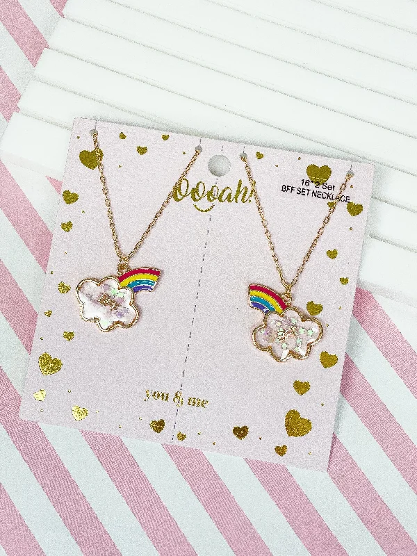 Best necklaces and pendants with gemstone clusters for a bold and colorful effect-Rainbow & Cloud 'BFF' Necklace Set