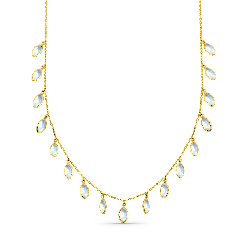 Best necklaces and pendants with opal and gold for a vibrant, luxurious contrast-Rainbow Moonstone Marquise Necklace In 18K Yellow Gold