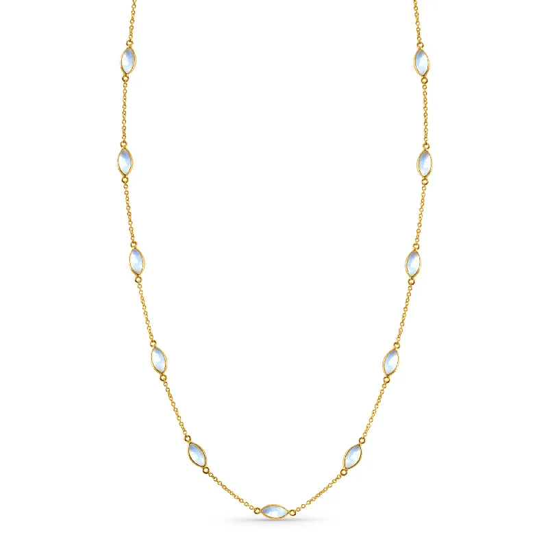 Best necklaces and pendants with seashell designs for a tropical, beachy vibe-Rainbow Moonstone Marquise Necklace In 18K Yellow Gold