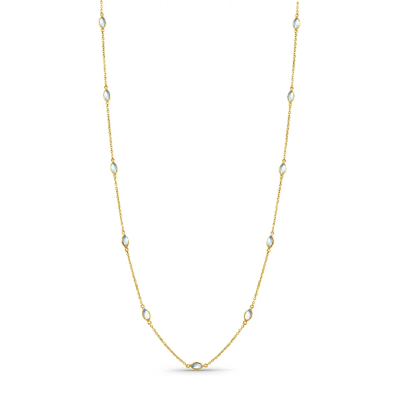 Elegant necklaces and pendants with infinity symbols for timeless designs-Rainbow Moonstone Marquise Necklace In 18K Yellow Gold