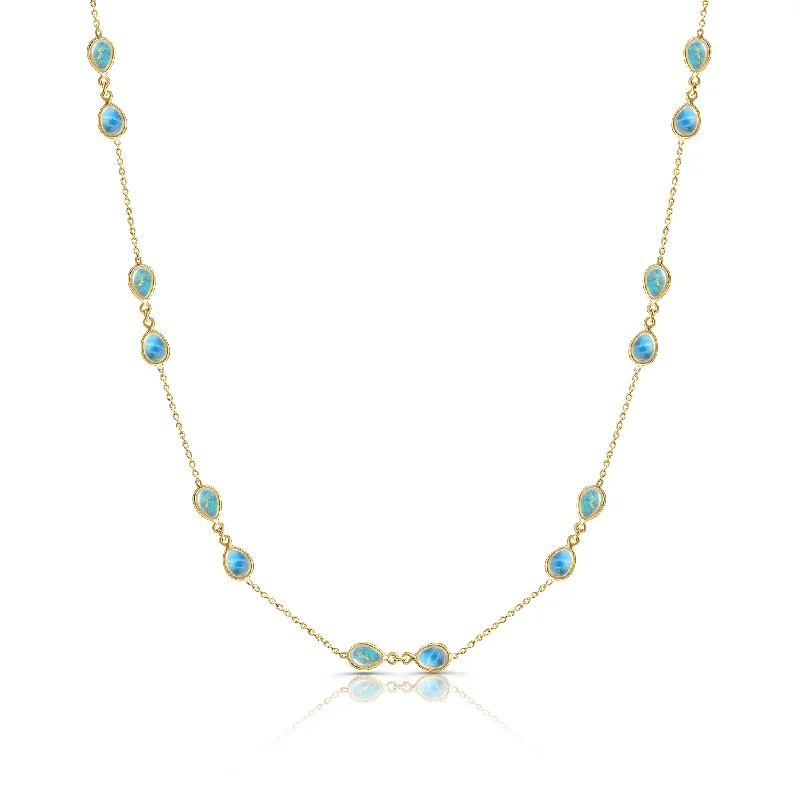 Stunning necklaces and pendants with jade gemstones for a calming green hue-Rainbow Moonstone Pear Shape In 18K Yellow Gold Necklace In 18K Yellow Gold