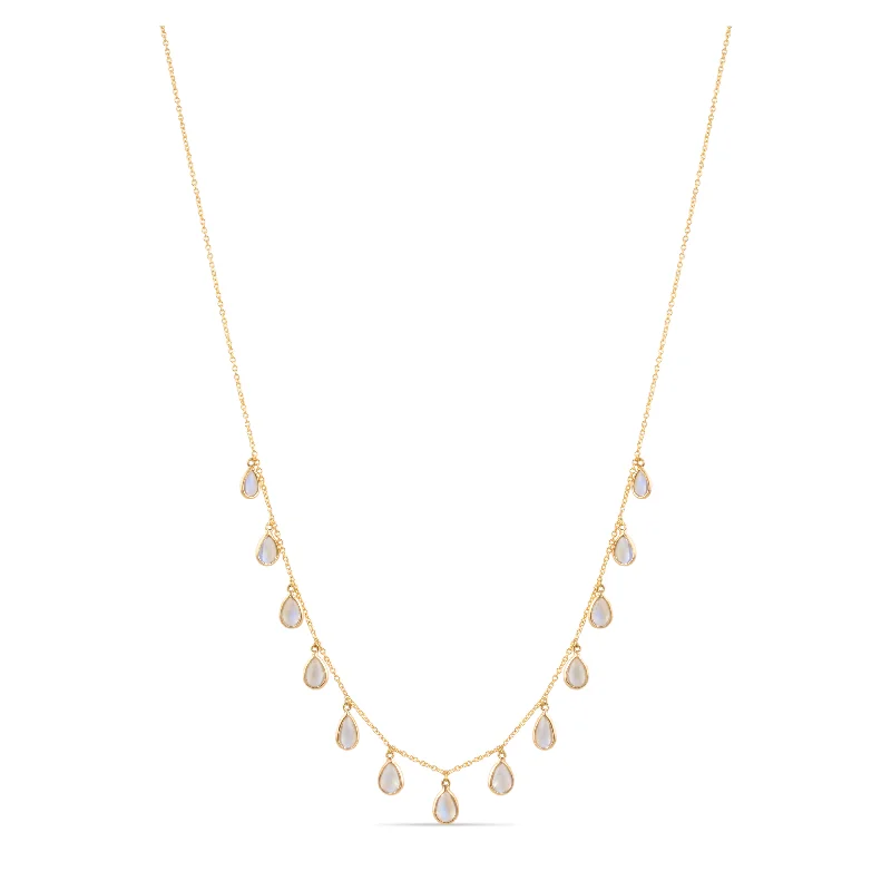 Best necklaces and pendants with art deco elements for a vintage, glamorous design-Rainbow Moonstone Pear Shape Necklace In 18K Yellow Gold