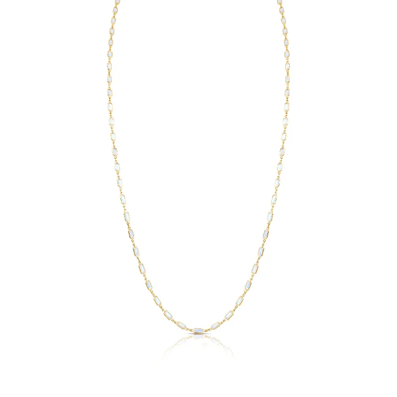 Elegant necklaces and pendants with gold chains for a chic, timeless appearance-Rainbow Moonstone Rectangle Necklace In 18K Yellow Gold