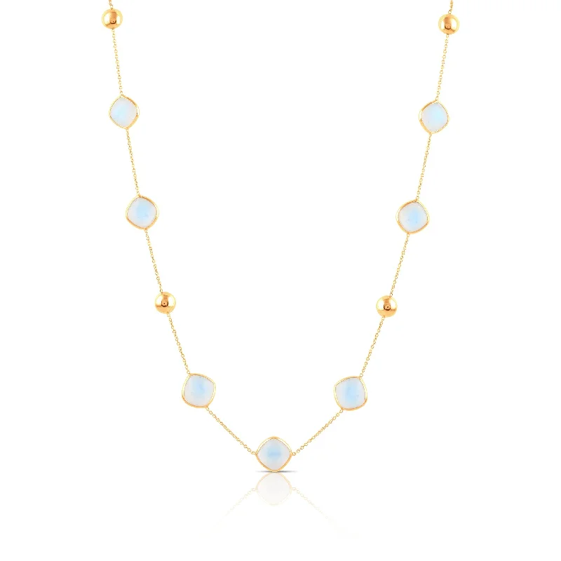 Best necklaces and pendants with adjustable chains for a customizable fit-Rainbow Moonstone Square Necklace In 18K Yellow Gold