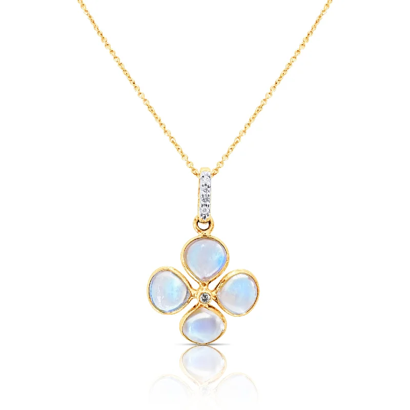 Best necklaces and pendants with intricate beadwork for a bohemian-inspired look-Rainbow Moonstone Tabiz Shape & Diamond Pendant In 18K Yellow Gold