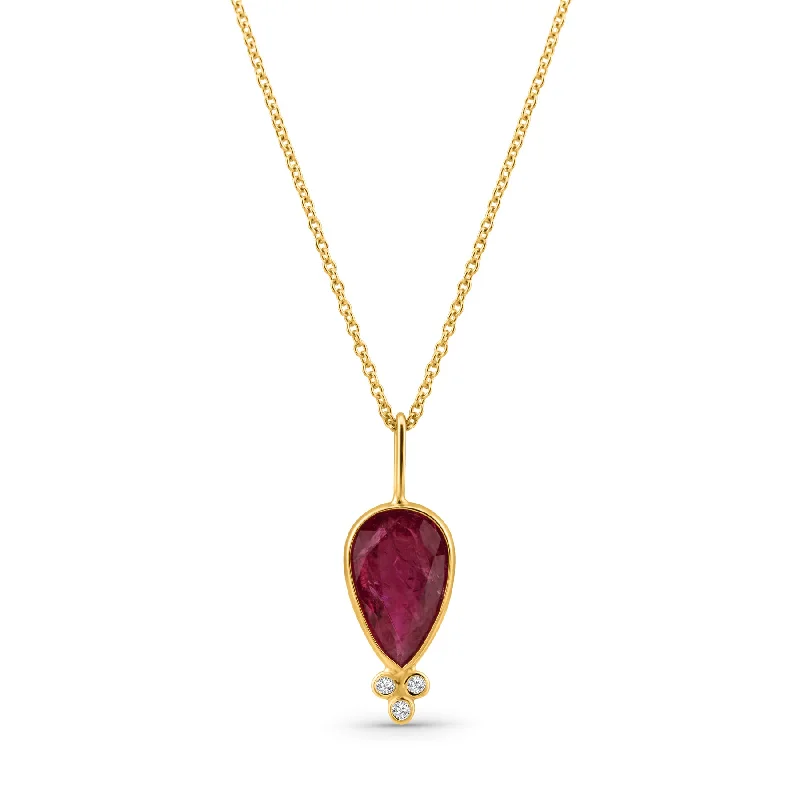 Fashionable necklaces and pendants with birthstones for a personalized gift idea-Ruby P/S & Diamond Necklace In 18K Yellow Gold