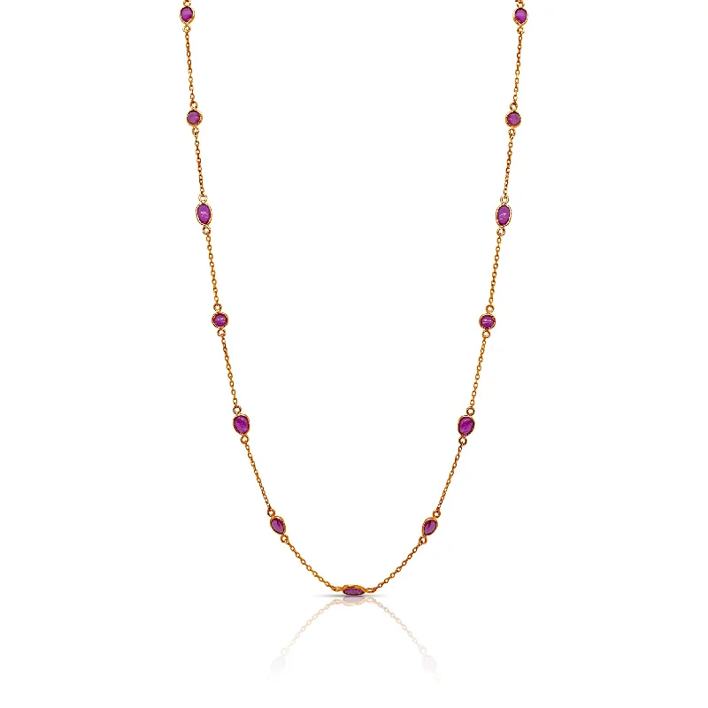 Beautiful necklaces and pendants with layered chains for a fashionable, chic look-Ruby Station Necklace In 18K YG