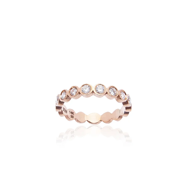 Rings with hammered silver for rustic appeal -Sabel Collection Bezel Set Diamond Stacking Ring in 14K Rose Gold