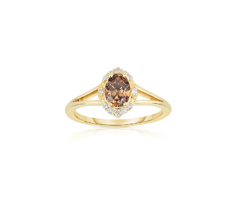 Rings with starburst topaz for radiant beauty -Sabel Collection 14K Yellow Gold Oval Fancy and White Diamond Ring